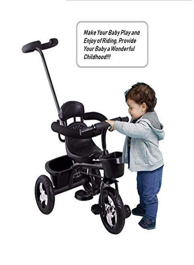 12FOR COLLECTION Stylish Baby Ride On Black Tricycle with Front and Back Basket, Parent Handle, Footrest for for Boys and Girls Toddler Age 1 Year and Above, Multicolor - Image 2